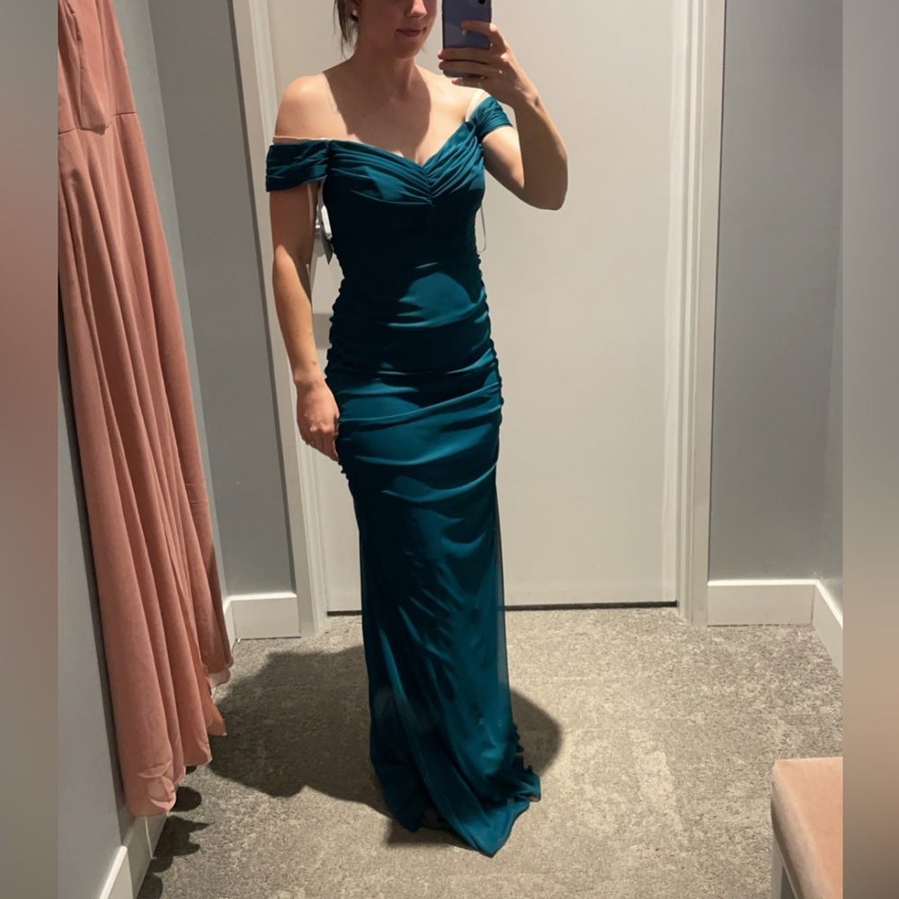 David's Bridal Strapless Gown in Deep Teal